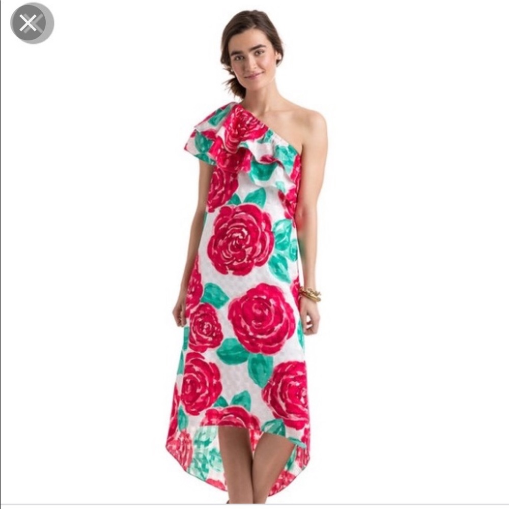 Vineyard Vines Pink and Green Floral High Low Dress